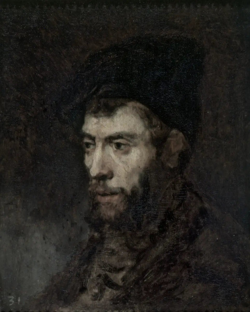 Mężczyzna w berecie patrzący w lewo - Rembrandt