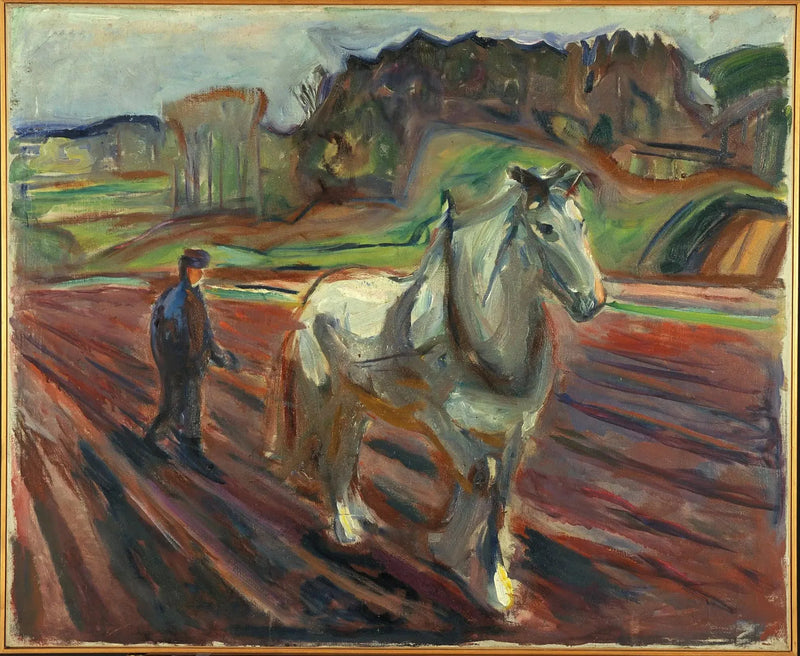 Mężczyzna pracujący z białym koniem - Edvard Munch