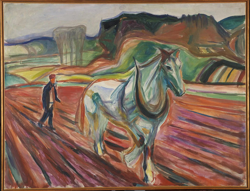 Mężczyzna pracujący z białym koniem - Edvard Munch