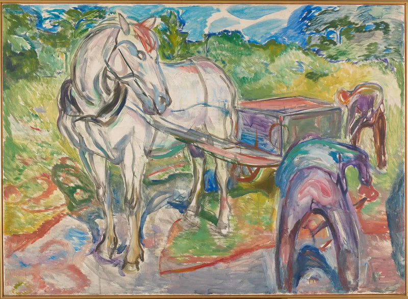 Mężczyźni kopiący z koniem i wozem - Edvard Munch