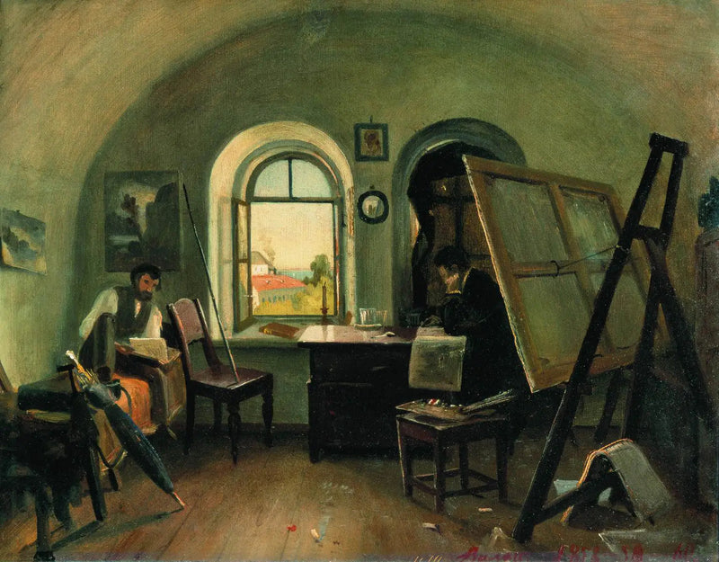 I. I. Szyszkin i A. V. Gine w studio na wyspie Walaam - Iwan Chichkin