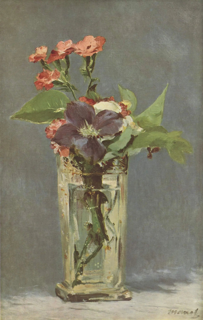 Goździki i powojnik w kryształowym wazonie - Édouard Manet