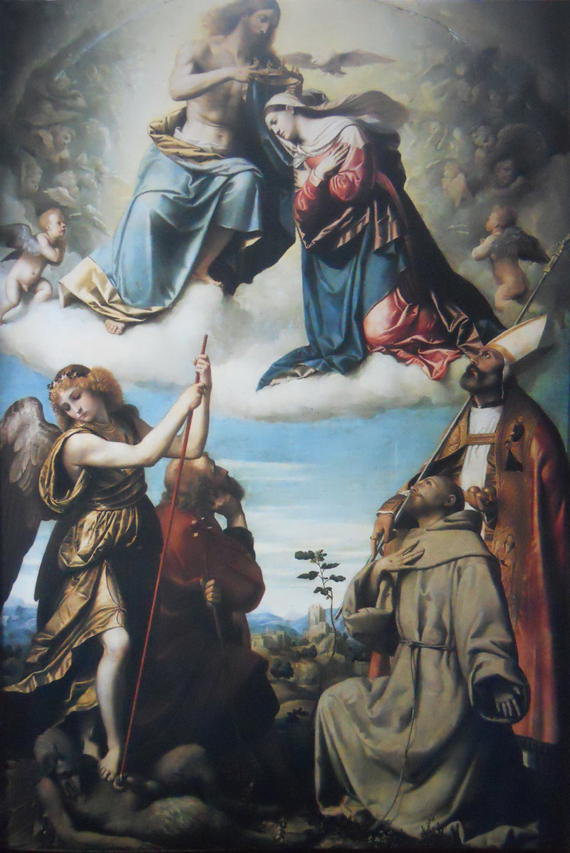 Inkoronacja Matki Bożej z świętymi Michałem Archaniołem, Józefem, Franciszkiem z Asyżu i Nikolaem z Bari - Alessandro Bonvicino