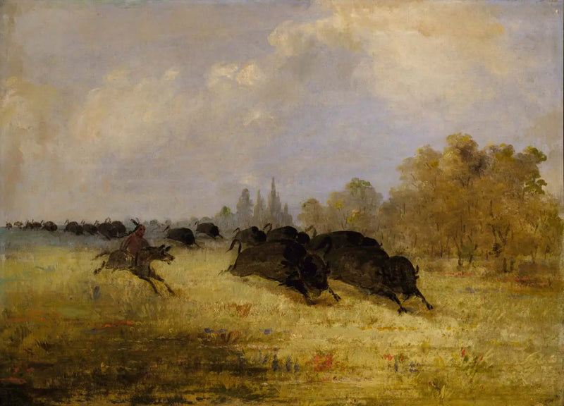 Indianie Caddo polujący na bizona, Cross Timbers, Teksas - George Catlin