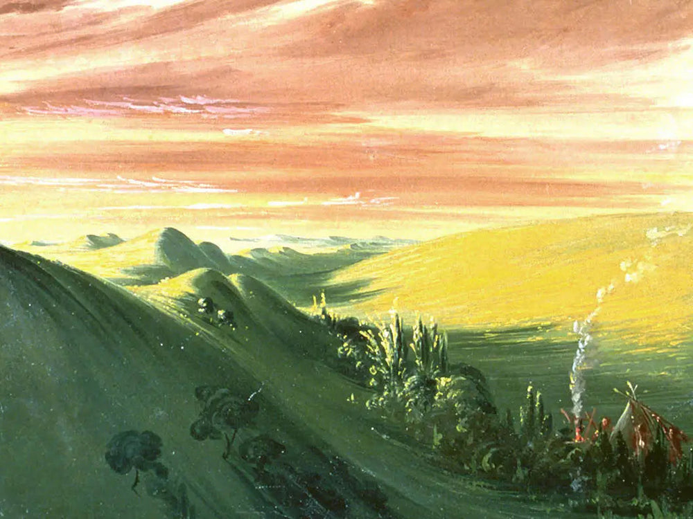 Indiens campant au coucher du soleil, Haut-Missouri - George Catlin image 1 tableau peint à l’huile sur toile