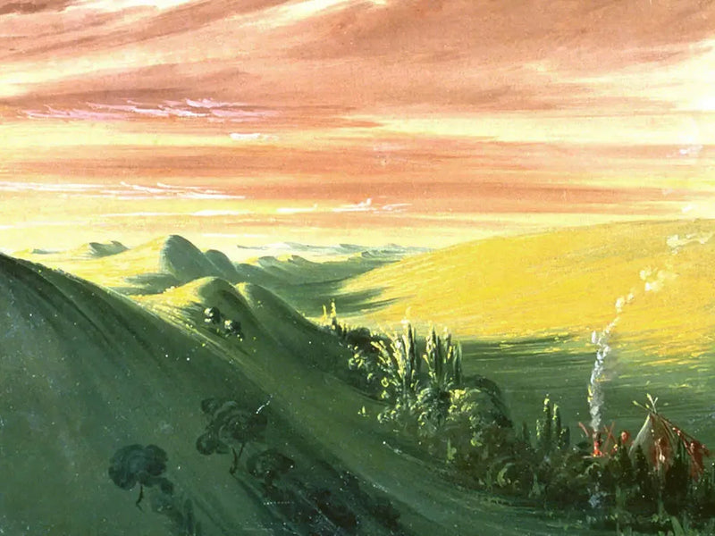 Indianie obozujący o zachodzie słońca, Górny Missouri - George Catlin