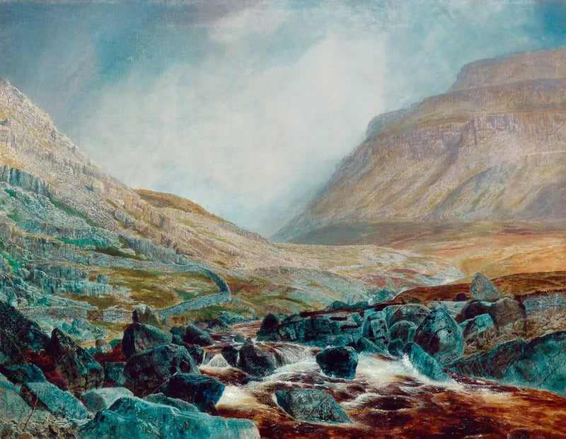 Ingleborough widziane spod White Scar, warstwy wapienia z Yorkshire - John Atkinson Grimshaw