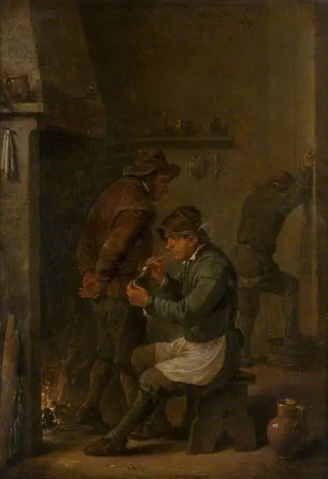 Wnętrze z chłopami przed ogniem - David Teniers młodszy