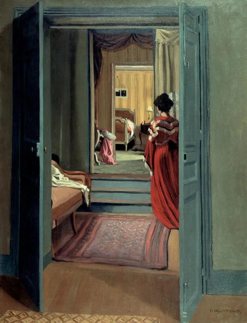 Wnętrze z kobietą w czerwieni od tyłu - Félix Vallotton