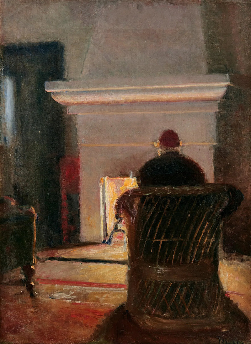 Intérieur avec Holger Drachmann près de la cheminée de la Villa Pax, Skagen. - Michael Peter Ancher