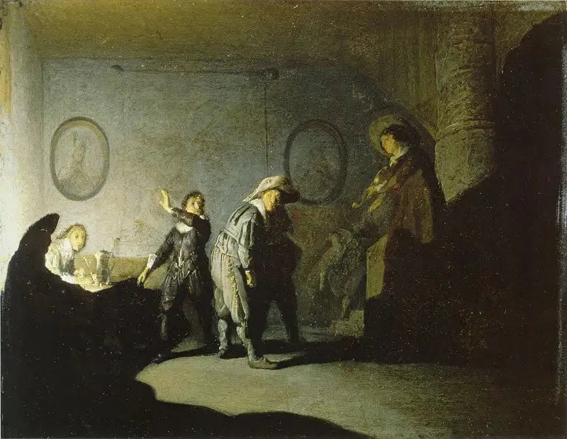 Wnętrze z postaciami (Ciepła dłoń) - Rembrandt