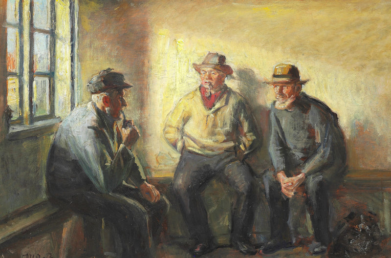 Intérieur avec trois pêcheurs. - Michael Peter Ancher