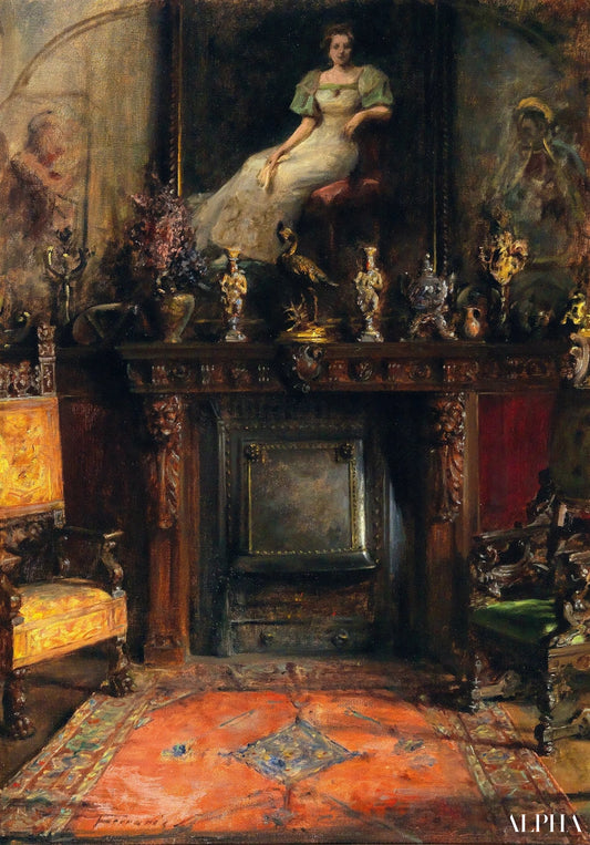 Intérieur Avec Vue D’une Cheminée Et D’un Tableau - Arthur von Ferraris Reproductions de tableaux à la peinture à
