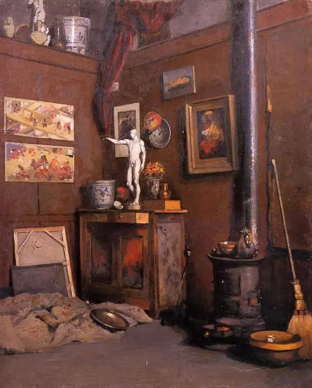 Wnętrze pracowni przy piecu - Gustave Caillebotte
