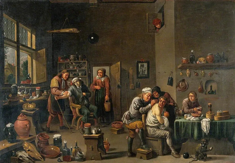Wnętrze gabinetu lekarskiego z dwoma operatorami - David Teniers Młodszy