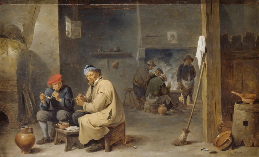 Wnętrze tawerny z palącymi się chłopami - David Teniers młodszy