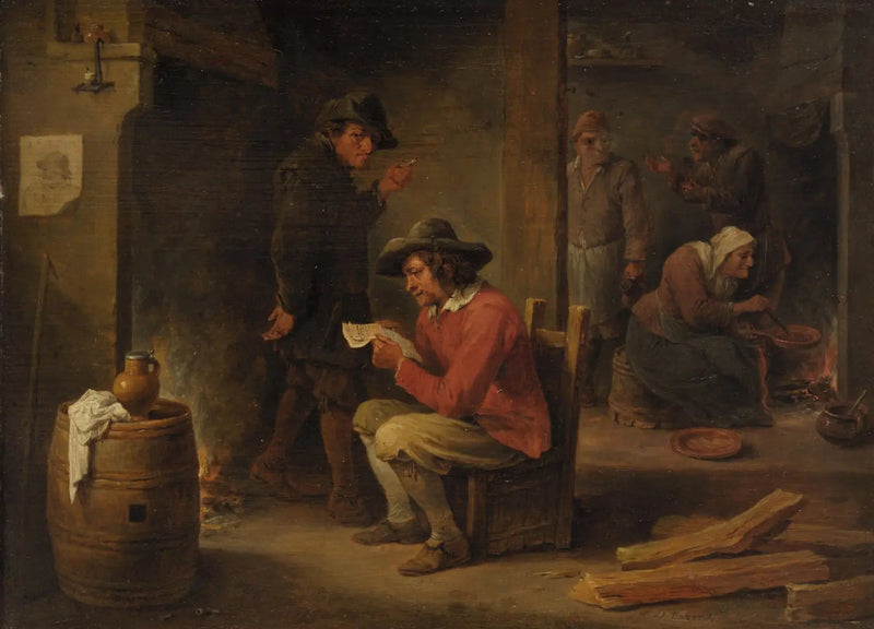 Wnętrze gospodarstwa z czytnikiem gazet - David Teniers młodszy