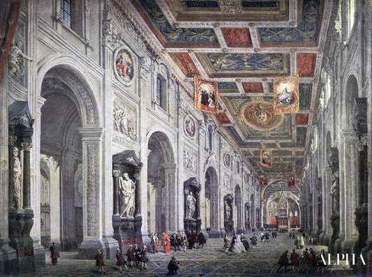 Intérieur de l'église San Giovanni in Laterano à Rome - Giovanni Paolo Panini - Reproductions de tableaux et peintures haut de gamme