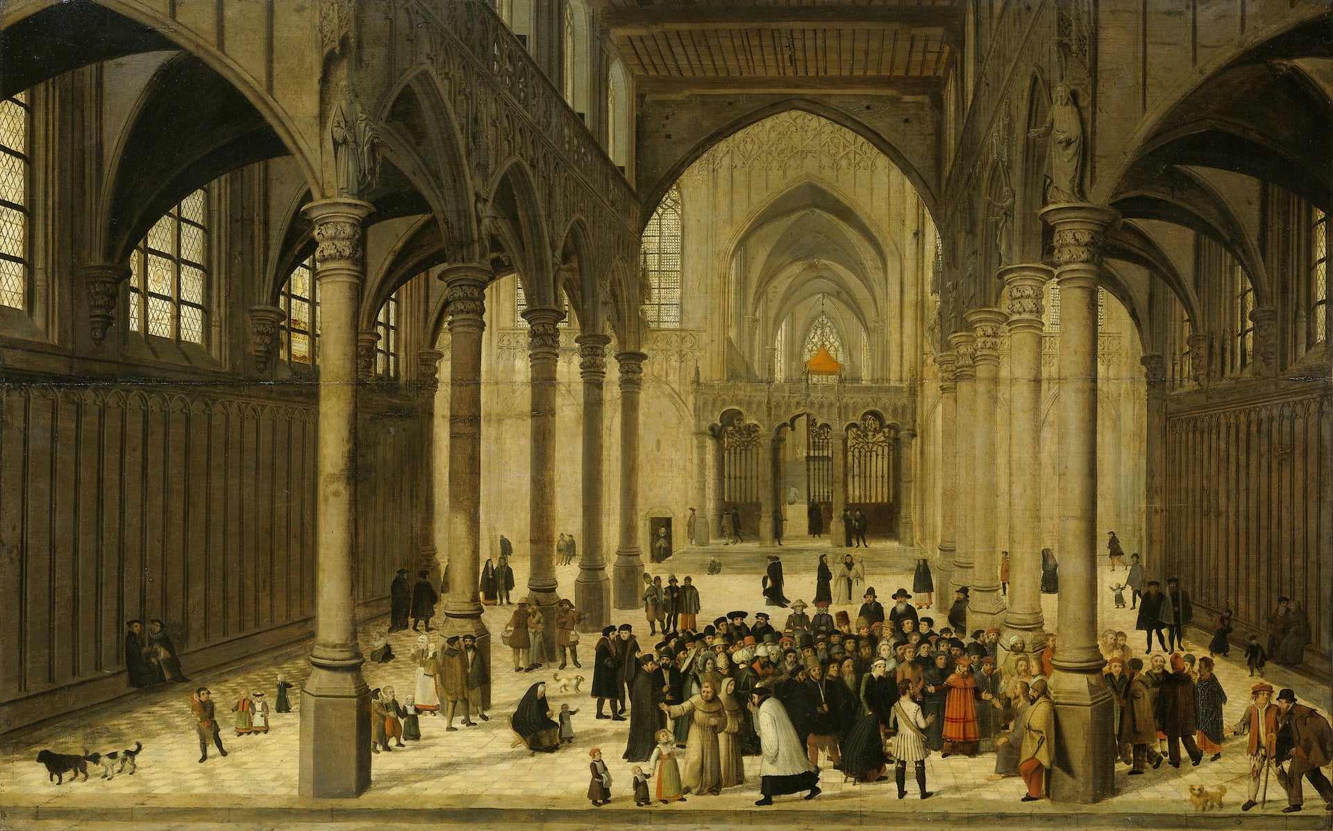 Intérieur de l'église avec le Christ prêchant à une foule - Cornelis Dalem