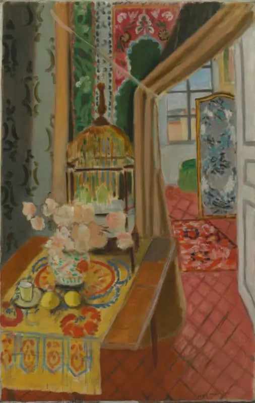 Wnętrze, kwiaty i papużki - Henri Matisse