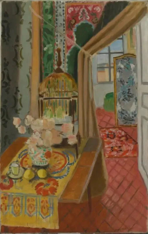 Wnętrze, kwiaty i papużki - Henri Matisse