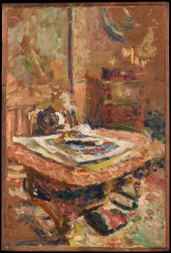 Wnętrze, pani Vuillard siedząca przy stole - Édouard Vuillard