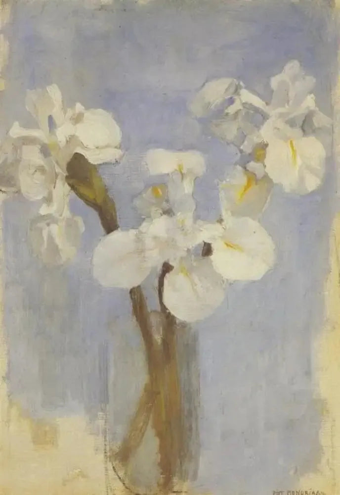 Białe irysy na jasnoniebieskim tle II - Piet Mondrian
