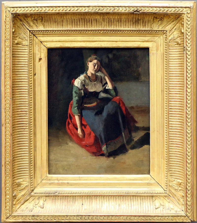 Włoska kobieta siedząca, oparta łokciem o kolano - Jean-Baptiste Camille Corot