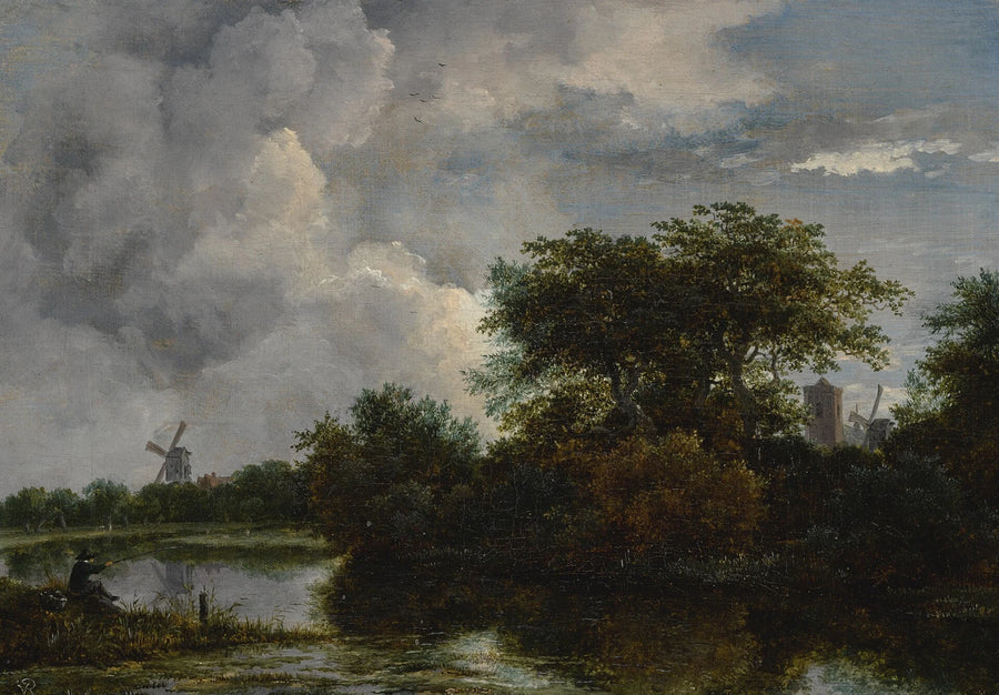 Paysage fluvial avec pêcheur - Jacob van Ruisdael