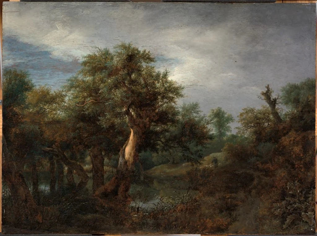 Paysage boisé au vieux chêne, peinture de Jacob van Ruisdael