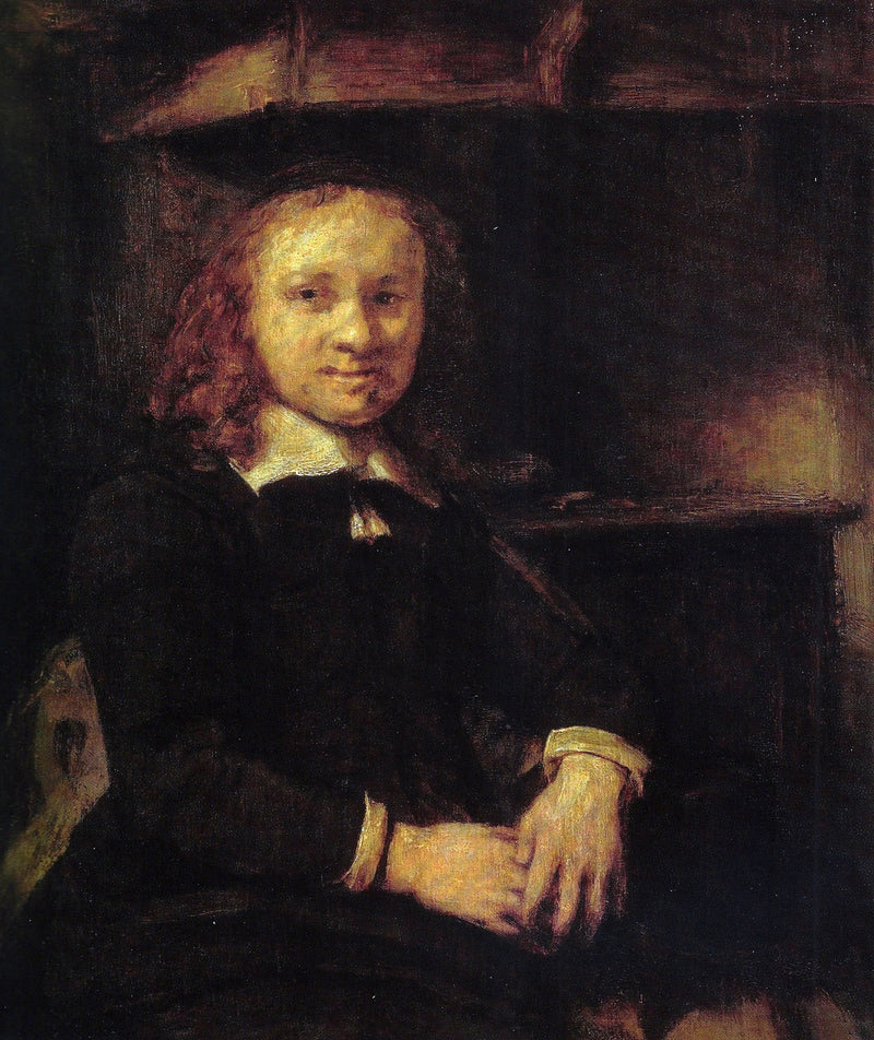 Portret Jana Boursse'a, siedzącego przy piecu - Rembrandt