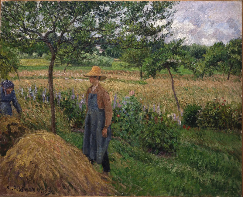 Ogrodnik przed stogiem, szary czas, Éragny - Camille Pissarro