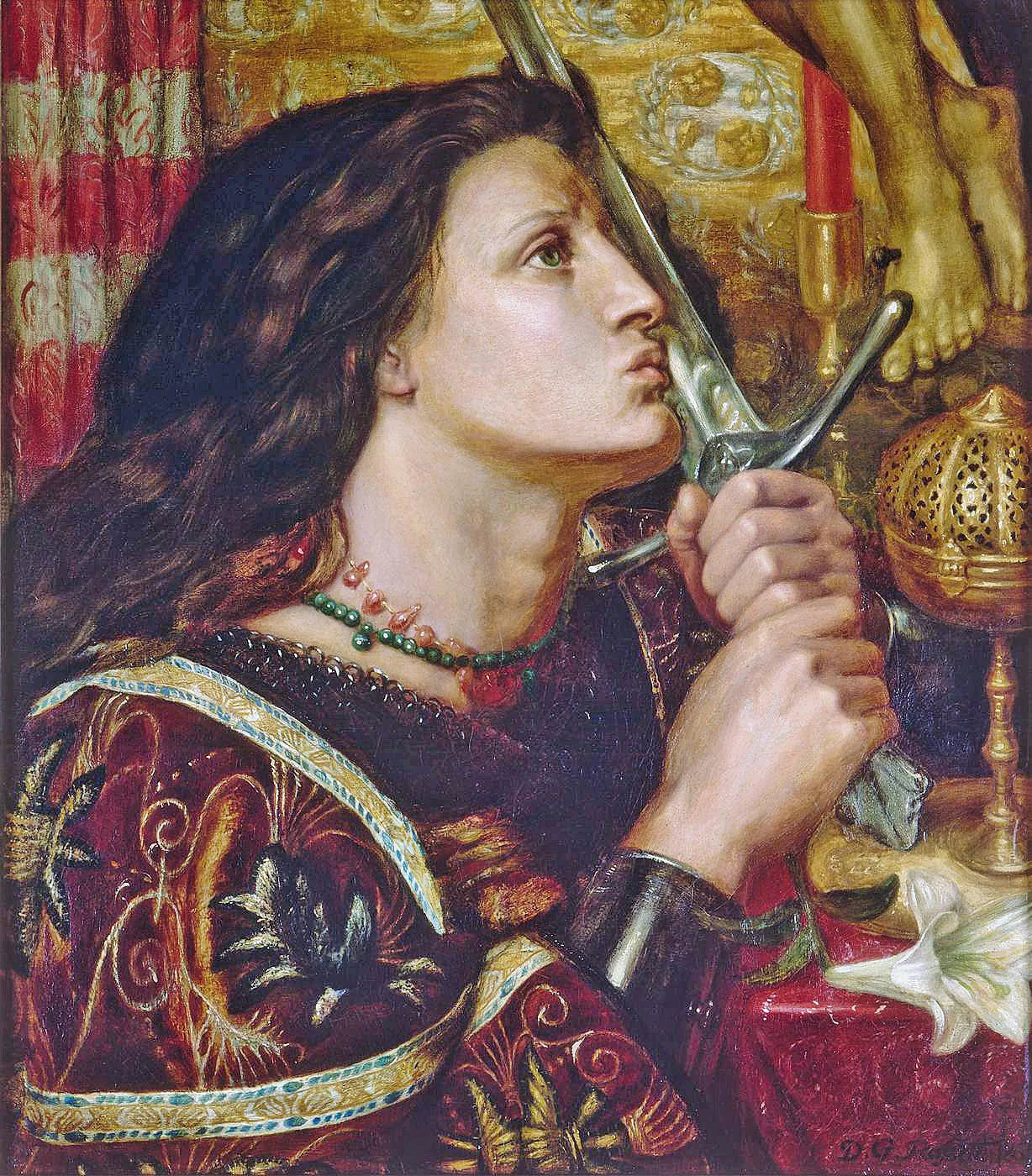 Jeanne d'Arc embrassant l'épée de la Délivrance - Dante Gabriel Rossetti image 1 reproduction artisanale de tableau