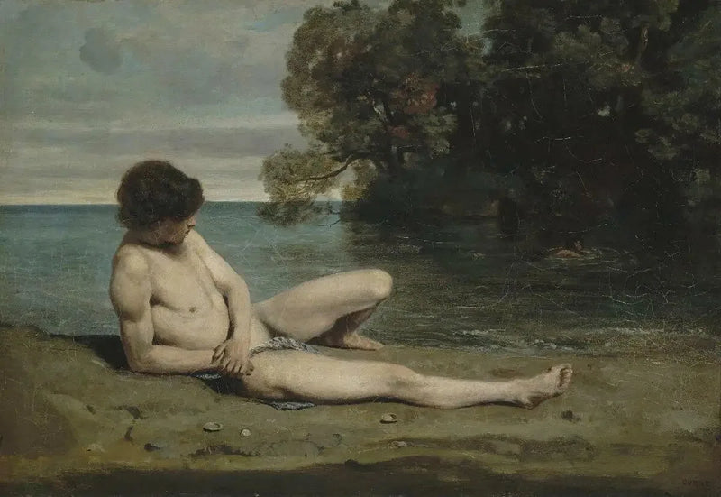 Młody chłopiec leżący na plaży - Jean-Baptiste Camille Corot