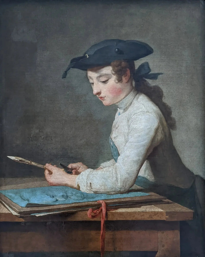 Młody rysownik ostrzący swój ołówek - Jean Simeón Chardin