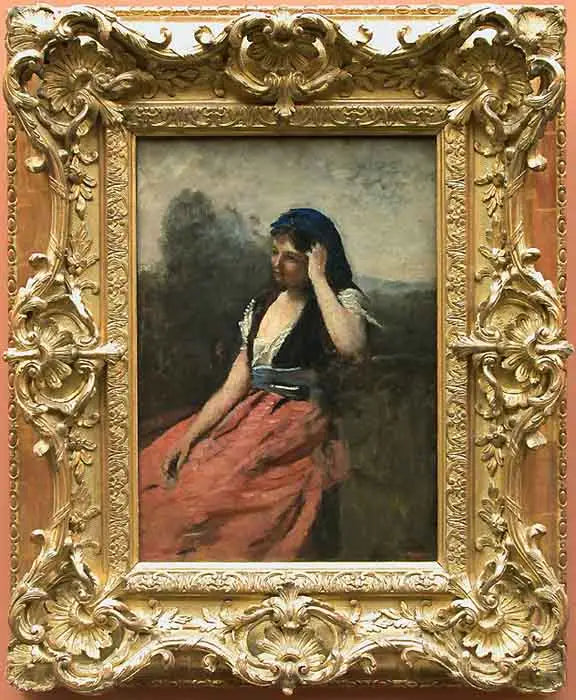 Młoda kobieta w różowej spódnicy - Jean-Baptiste Camille Corot