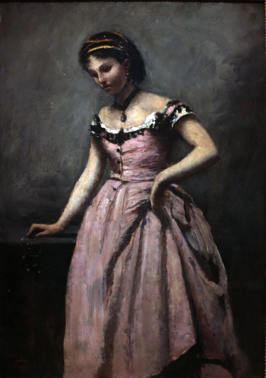 Młoda kobieta w różowej sukni - Jean-Baptiste Camille Corot