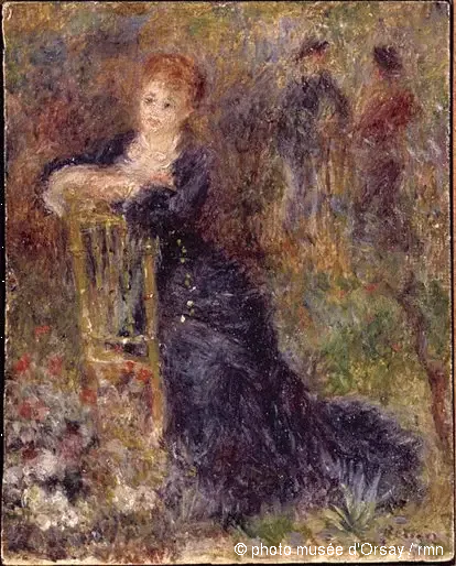 Młoda kobieta siedząca w ogrodzie - Pierre-Auguste Renoir