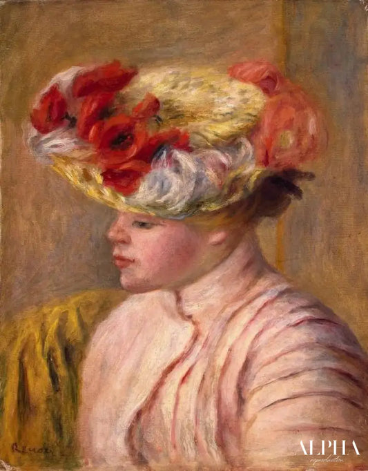 Jeune femme avec un chapeau à fleurs - Pierre-Auguste Renoir - Reproductions de tableaux et peintures haut de gamme