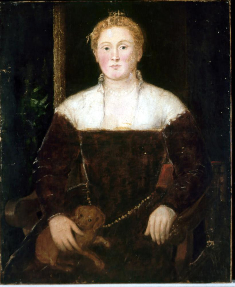 Młoda kobieta z małym psem, być może członek rodziny Soranzo - Jacopo Tintoretto