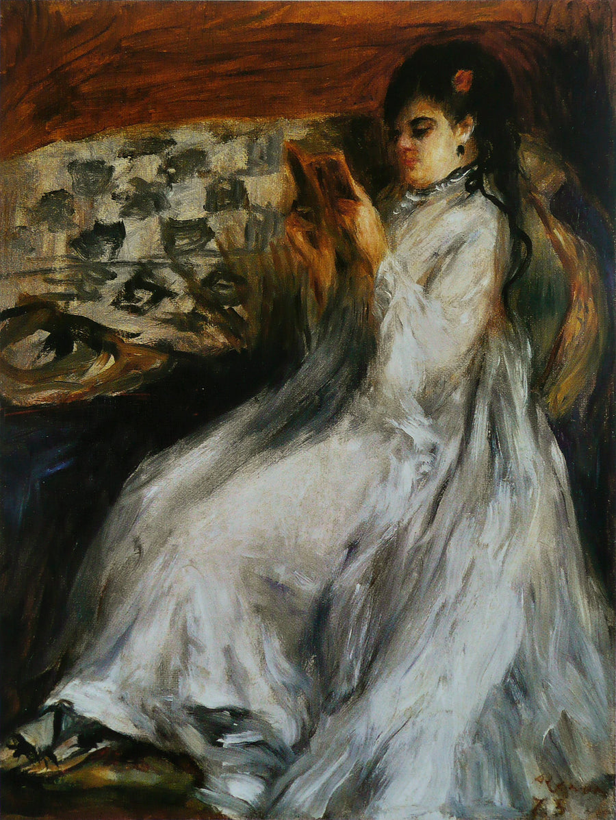 Młoda kobieta w białym czytająca - Pierre-Auguste Renoir