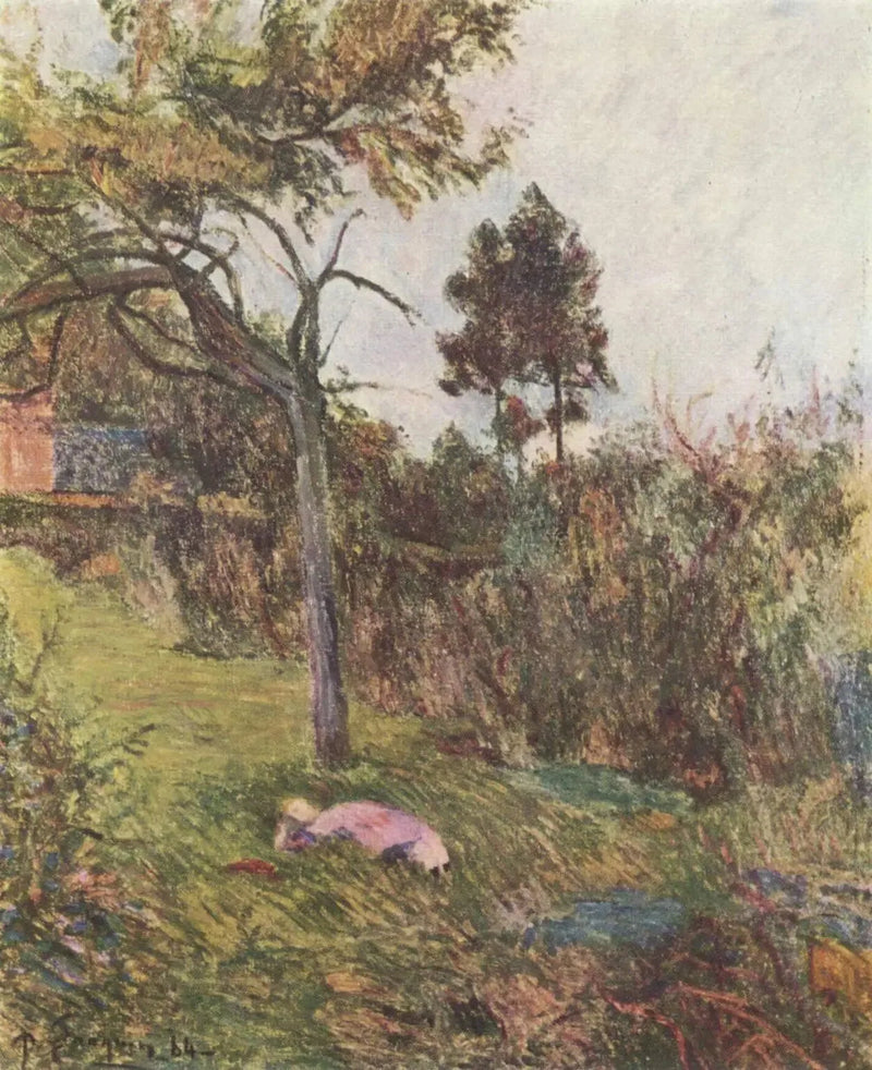 Młoda kobieta leżąca w trawie, lub Dziewczynka leżąca na łące - Paul Gauguin