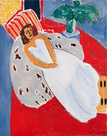 Młoda kobieta w białym, na czerwonym tle - Henri Matisse