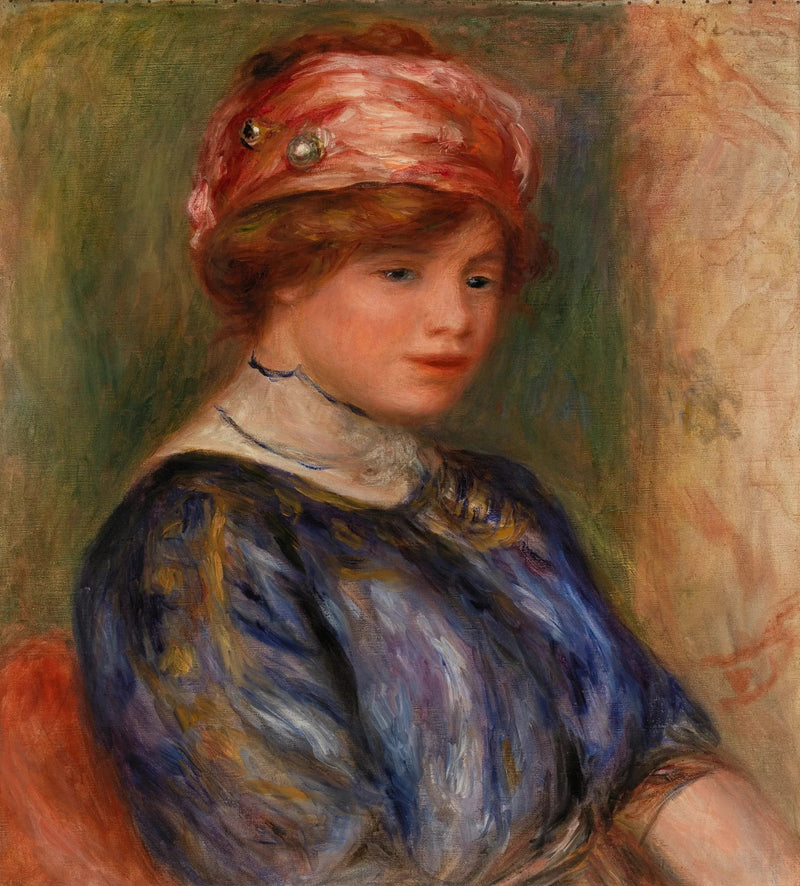 Młoda kobieta w niebieskim, popiersie (Młoda kobieta w niebieskim gorsetowym topie, popiersie) - Pierre-Auguste Renoir
