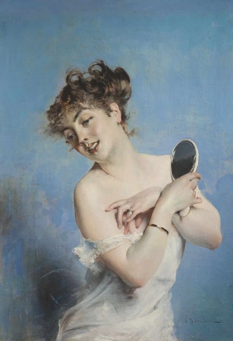 Młoda kobieta w szlafroku (pielęgnacja osobista) - Giovanni Boldini