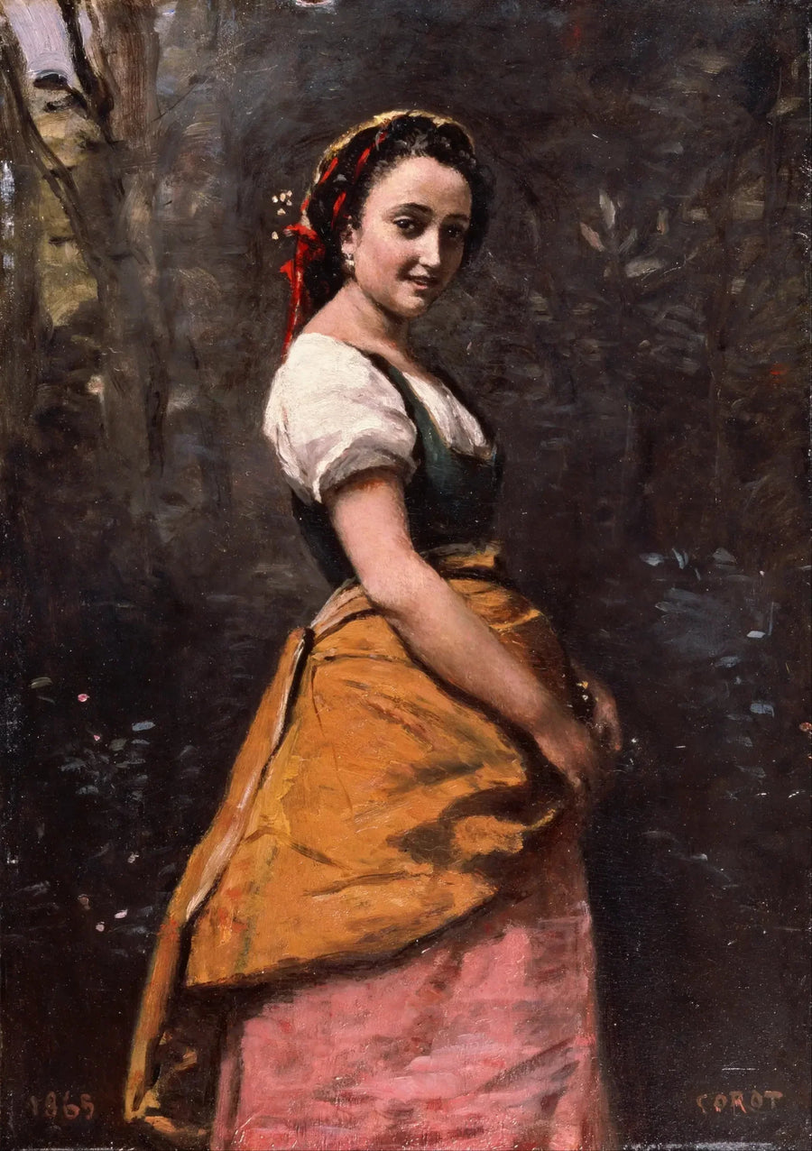 Młoda kobieta w lesie - Jean-Baptiste Camille Corot