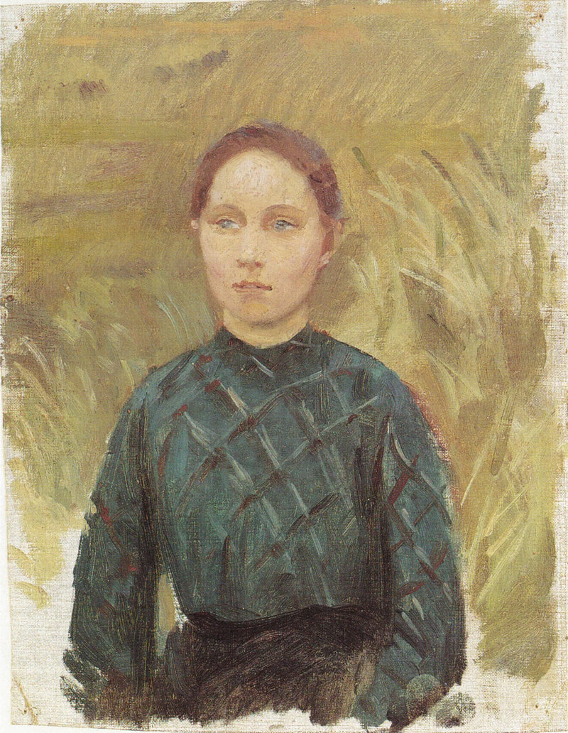 Młoda kobieta w zielonej sukni, siedząca na wydmach - Anna Ancher