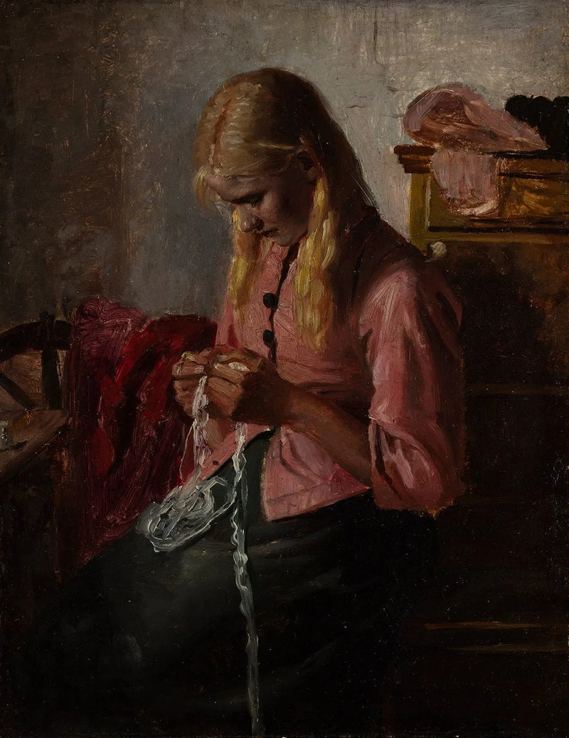 Młoda kobieta robiąca na szydełku. Tine, Skagen. - Michael Peter Ancher