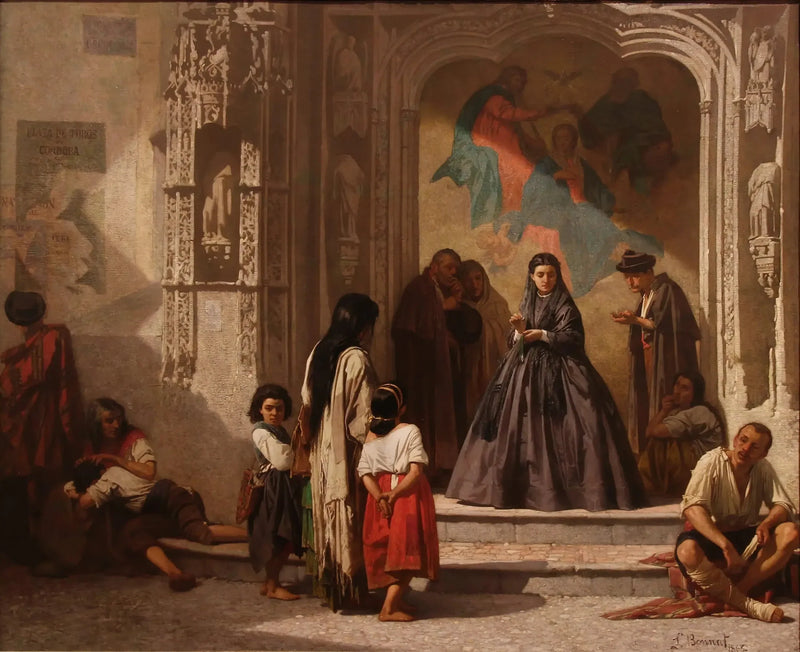 Młoda kobieta ofiarująca jałmużnę przy wejściu do kaplicy szpitala św. Sebastian w Kordobie - Léon Bonnat