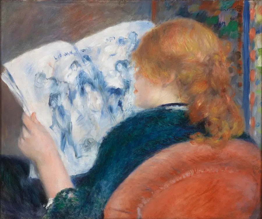 Młoda kobieta czytająca ilustrowany dziennik - Pierre-Auguste Renoir